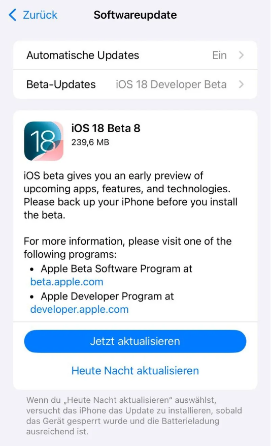 巴彦淖尔苹果手机维修分享苹果 iOS / iPadOS 18 开发者预览版 Beta 8 发布 